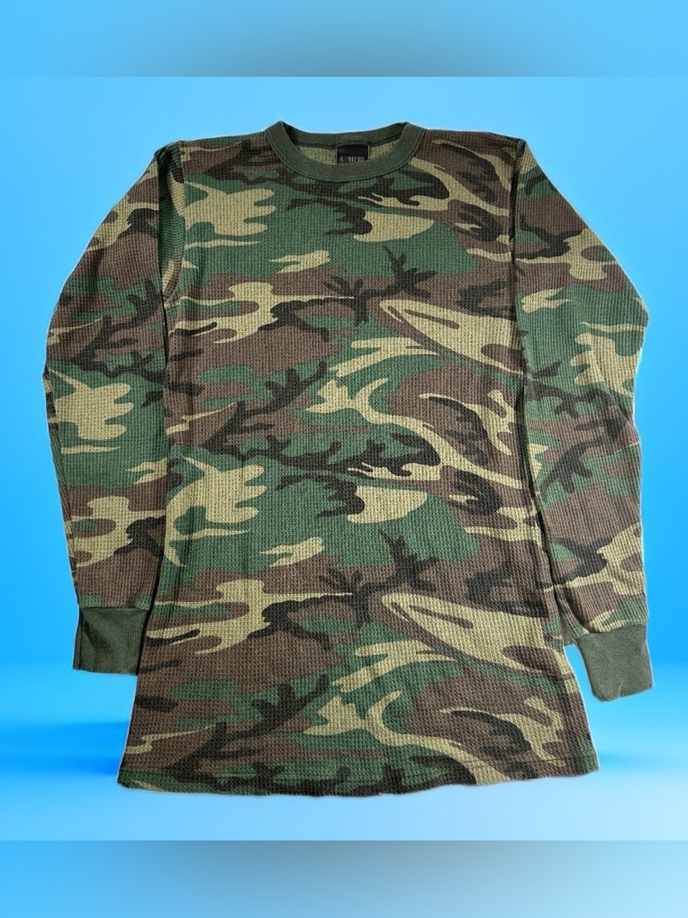 Vintage 80s/90s Stripes Camo Thermal Long Sleeve Shirt Made in USA XXL Camouflag